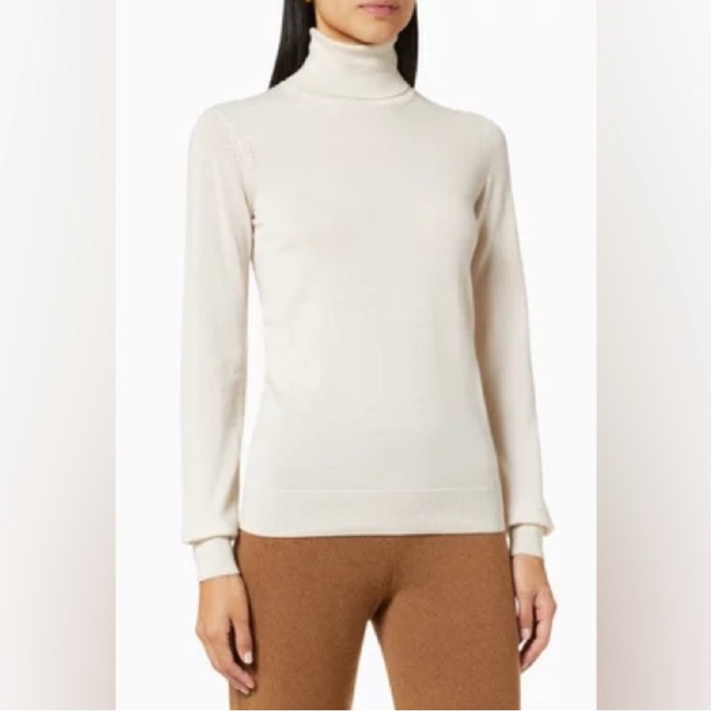 Massimo Dutti Wool Silk Turtleneck Sweater / Cream / Size M